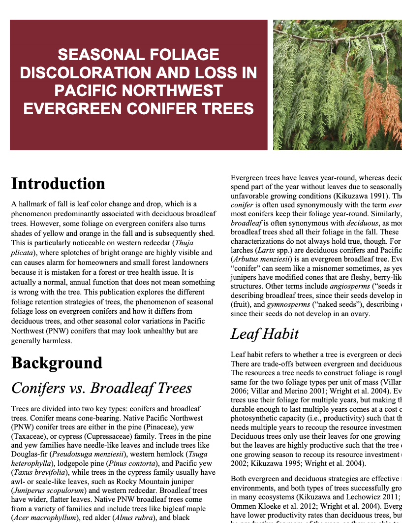 WSU Fact Sheet  Cover - Seasonal Foliage Discoloration and Loss